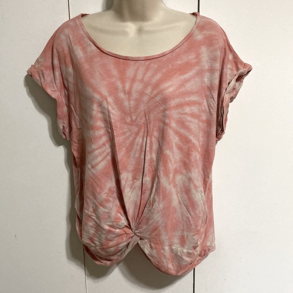 LUCKY BRAND Tie Die Pink Orange Creamsicle Swirl Twist Front Tee Womens Medium - Picture 4 of 15